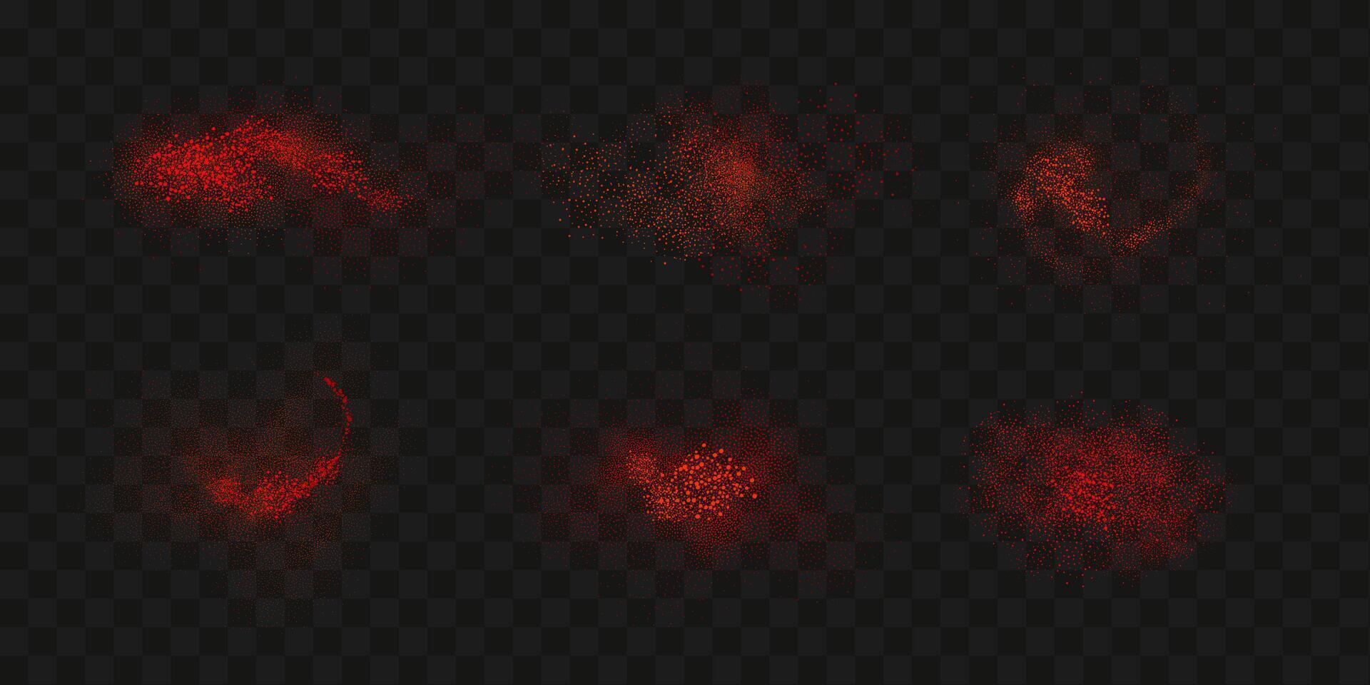 Grainy scatterings of  spicy burst . Splashes of  red pepper powder.Overlay effect chilli or paprika spice splatters. Vector realistic illustration of hot dried spice.