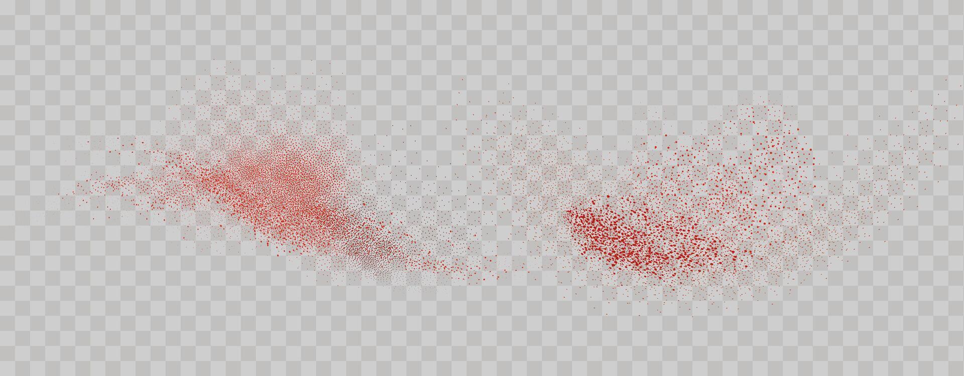Grainy scatterings of  spicy burst . Splashes of  red pepper powder.Overlay effect chilli or paprika spice splatters. Vector realistic illustration of hot dried spice.