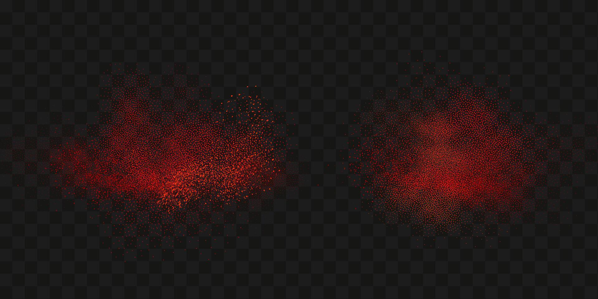 Grainy scatterings of  spicy burst . Splashes of  red pepper powder.Overlay effect chilli or paprika spice splatters. Vector realistic illustration of hot dried spice.