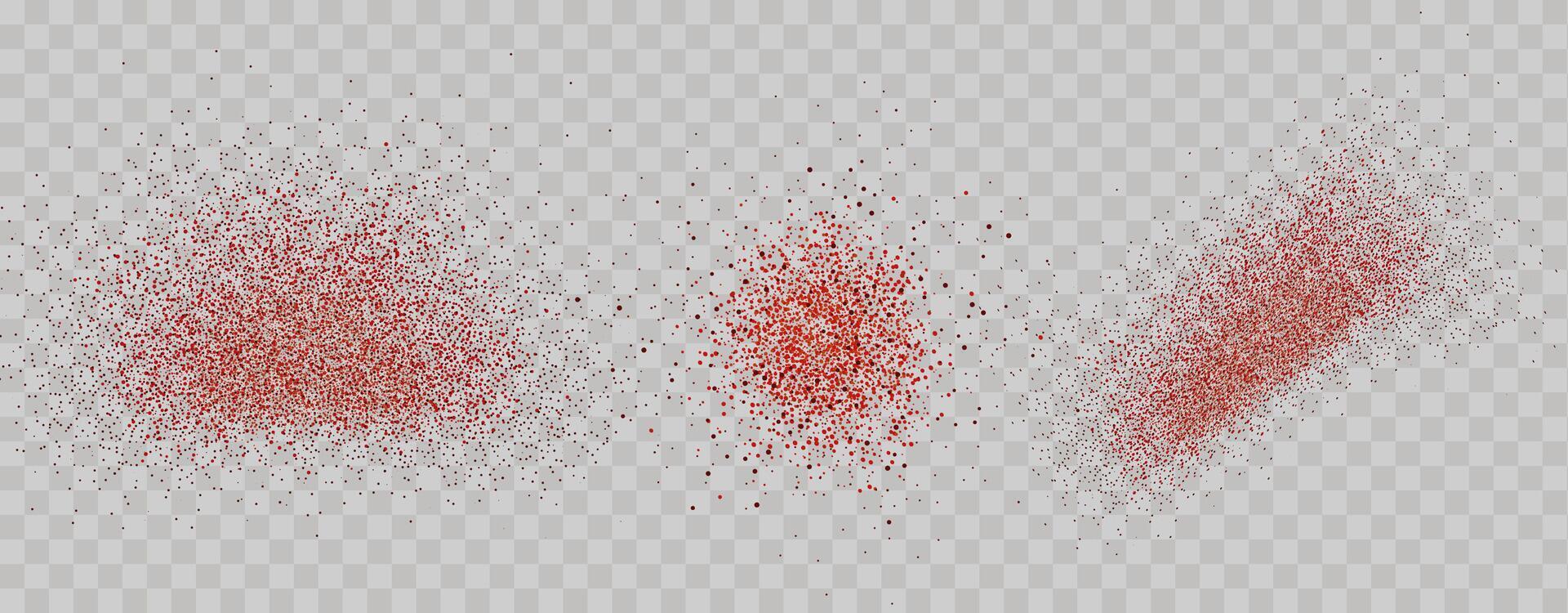 Grainy scatterings of  spicy burst . Splashes of  red pepper powder.Overlay effect chilli or paprika spice splatters. Vector realistic illustration of hot dried spice.