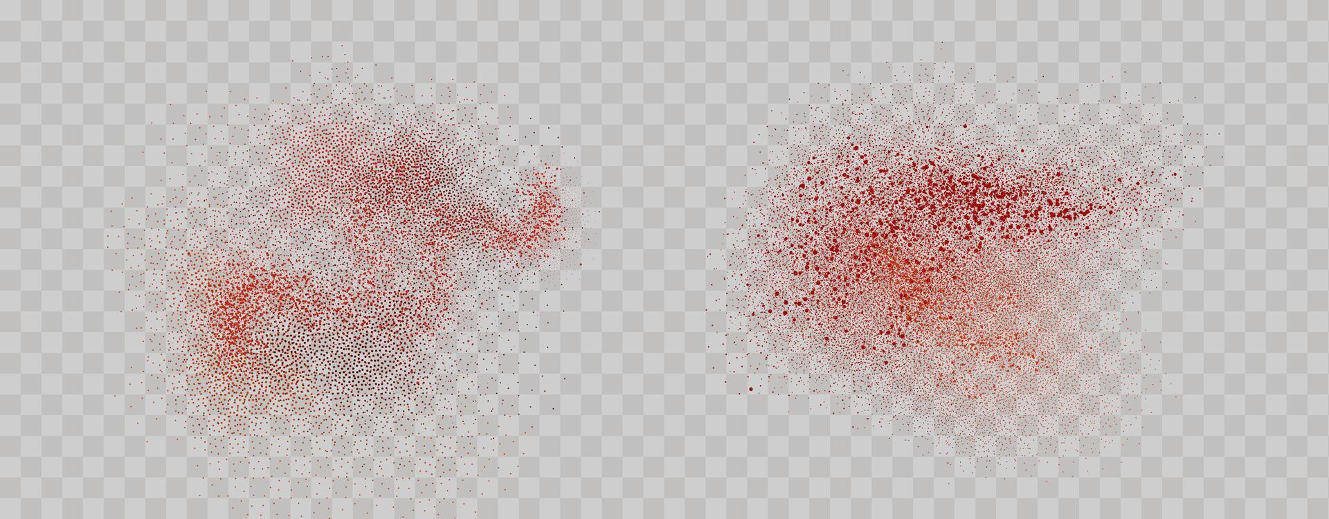 Grainy scatterings of  spicy burst . Splashes of  red pepper powder.Overlay effect chilli or paprika spice splatters. Vector realistic illustration of hot dried spice.