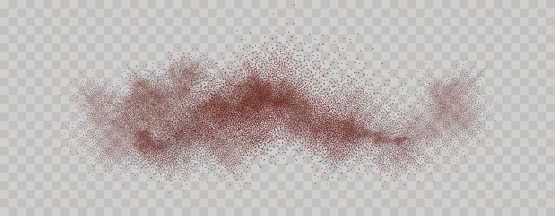 Grainy scatterings of  spicy burst . Splashes of  red pepper powder.Overlay effect chilli or paprika spice splatters. Vector realistic illustration of hot dried spice.