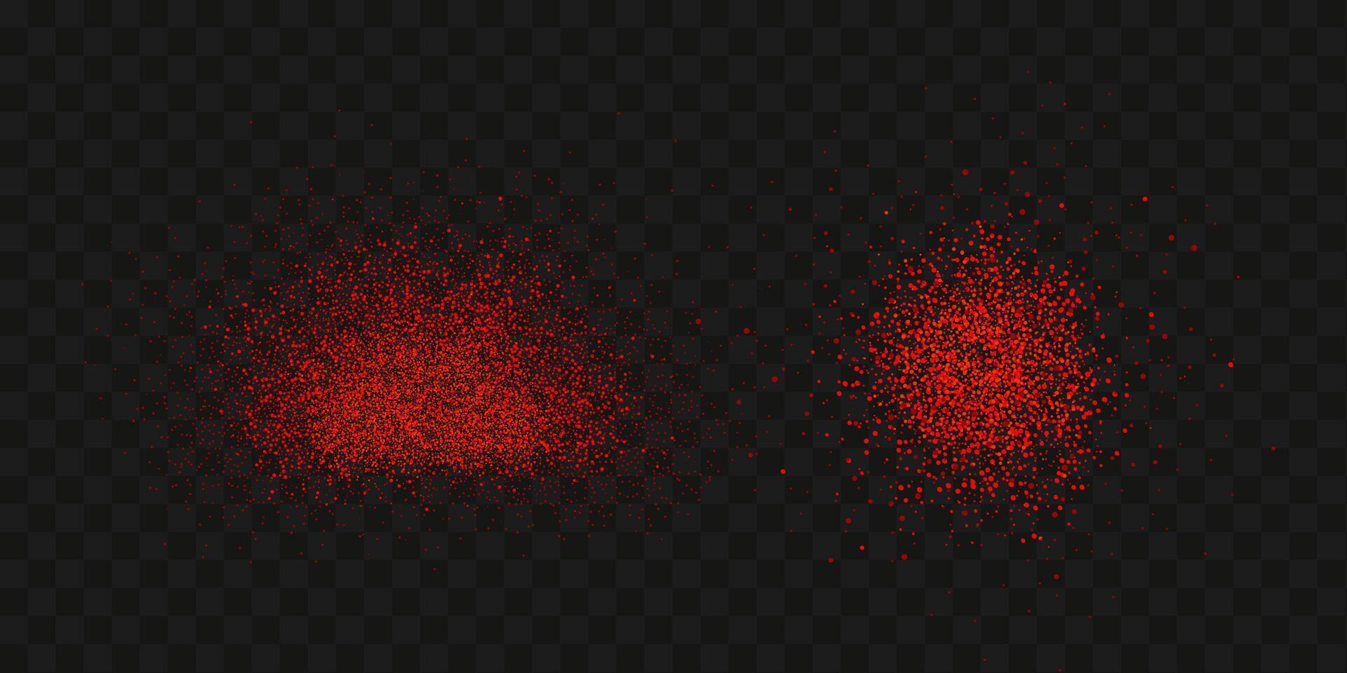 Grainy scatterings of  spicy burst . Splashes of  red pepper powder.Overlay effect chilli or paprika spice splatters. Vector realistic illustration of hot dried spice.