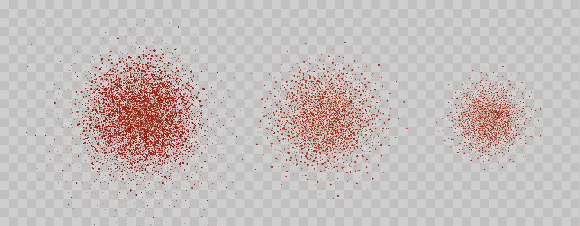 Grainy scatterings of  spicy burst . Splashes of  red pepper powder.Overlay effect chilli or paprika spice splatters. Vector realistic illustration of hot dried spice.