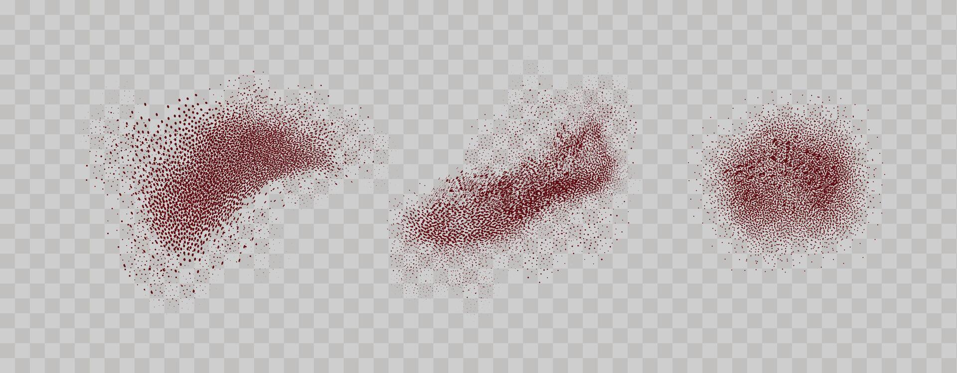 Grainy scatterings of  spicy burst . Splashes of  red pepper powder.Overlay effect chilli or paprika spice splatters. Vector realistic illustration of hot dried spice.