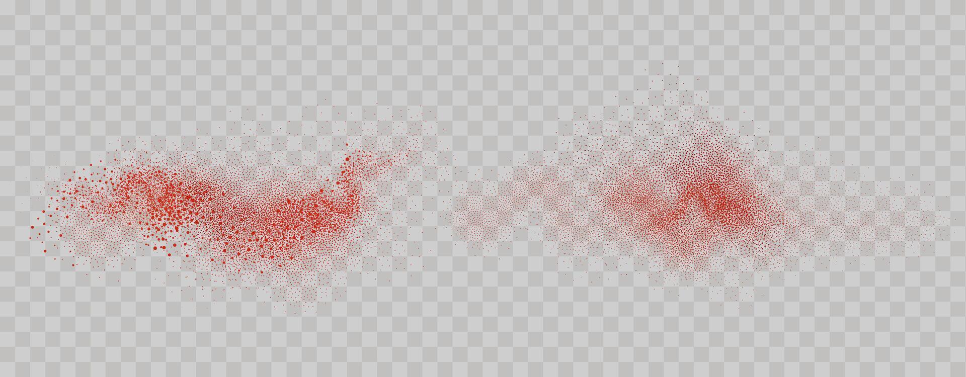 Grainy scatterings of  spicy burst . Splashes of  red pepper powder.Overlay effect chilli or paprika spice splatters. Vector realistic illustration of hot dried spice.