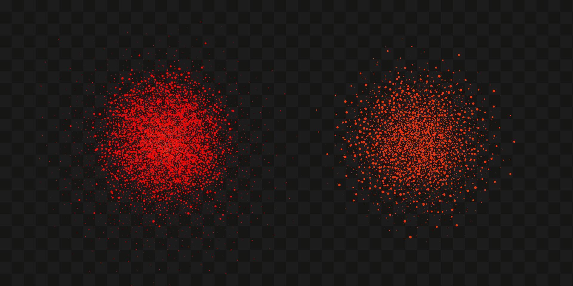 Grainy scatterings of  spicy burst . Splashes of  red pepper powder.Overlay effect chilli or paprika spice splatters. Vector realistic illustration of hot dried spice.