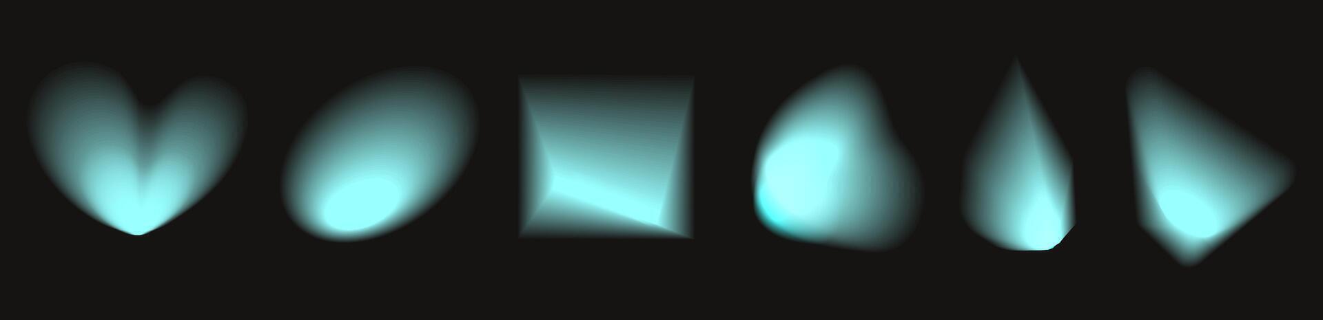Set of vector illustration featuring an abstract radial gradient blur in shades of purple,green and  blue.Vibrant set of aura glow rounds with a soft  dot neon element.Color holographic round shapes.