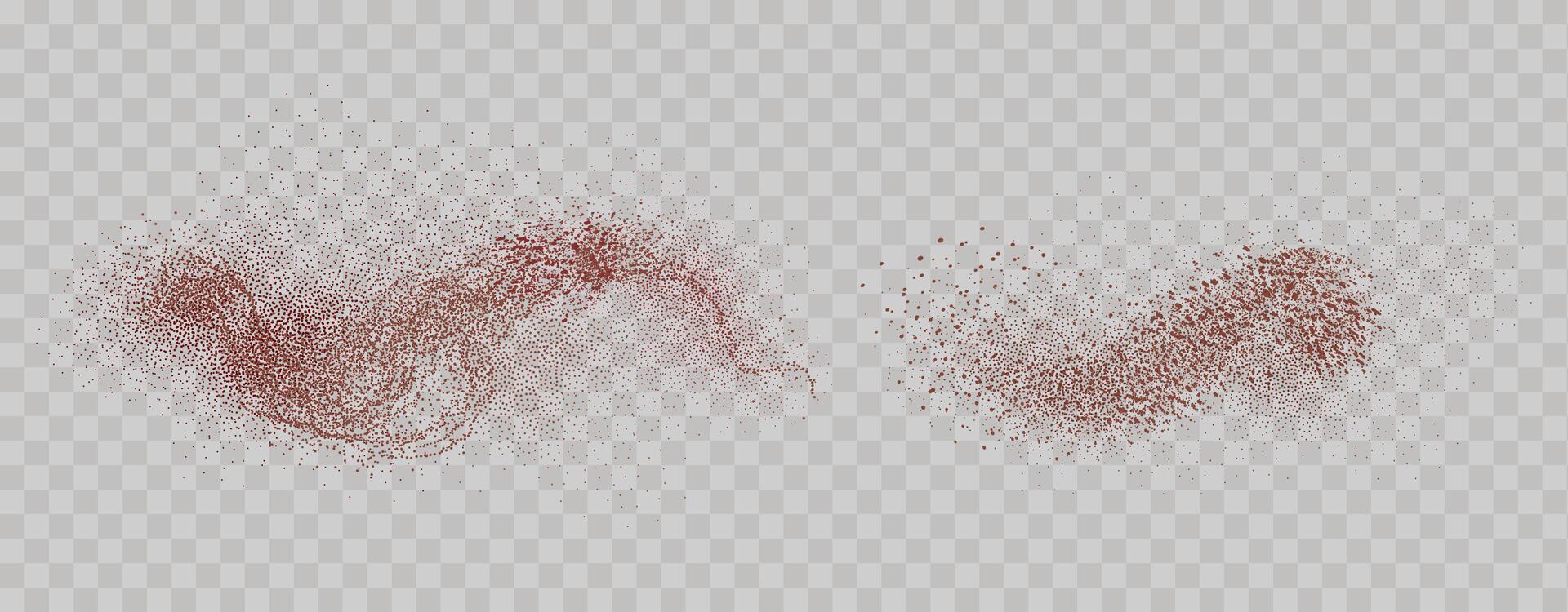 Grainy scatterings of  spicy burst . Splashes of  red pepper powder.Overlay effect chilli or paprika spice splatters. Vector realistic illustration of hot dried spice.