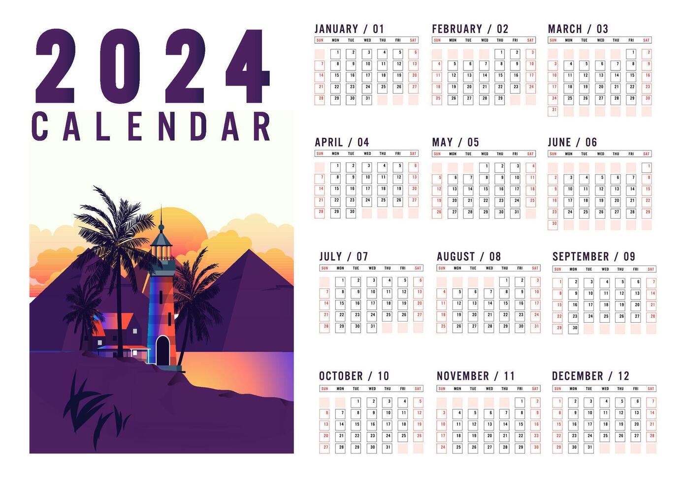 contraste clásico naturaleza paisaje 3 doblez tienda calendario 2024 modelo vector