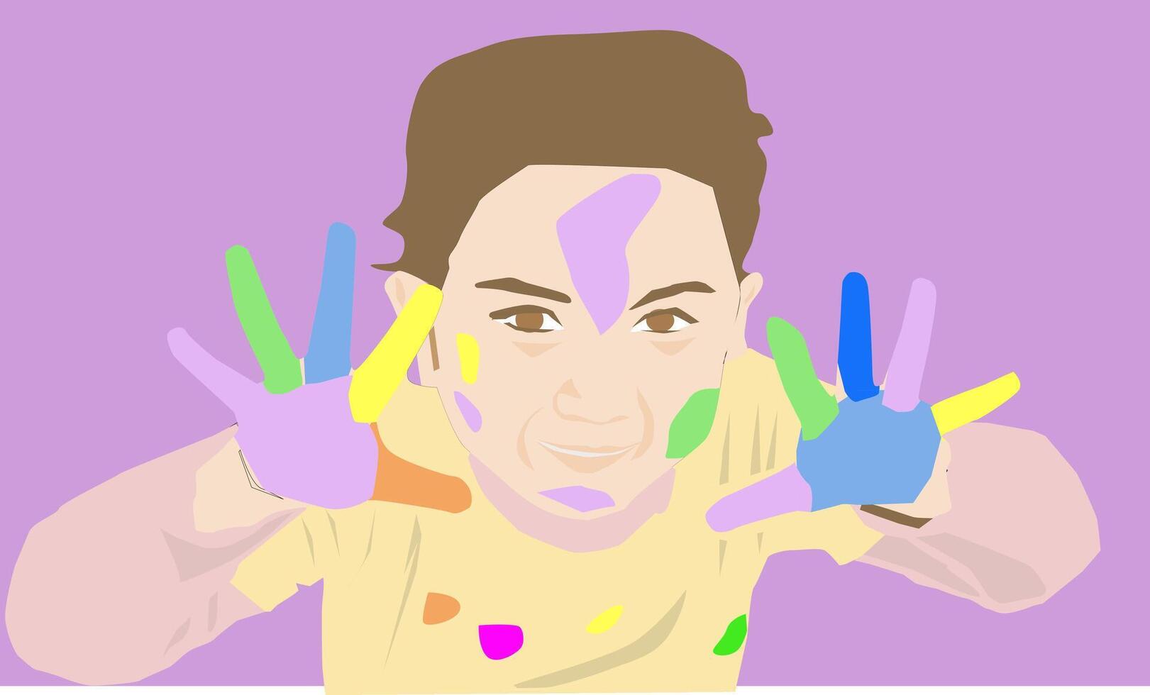 vector happy little girl playing with her fingers and colorful sand celebrating holi