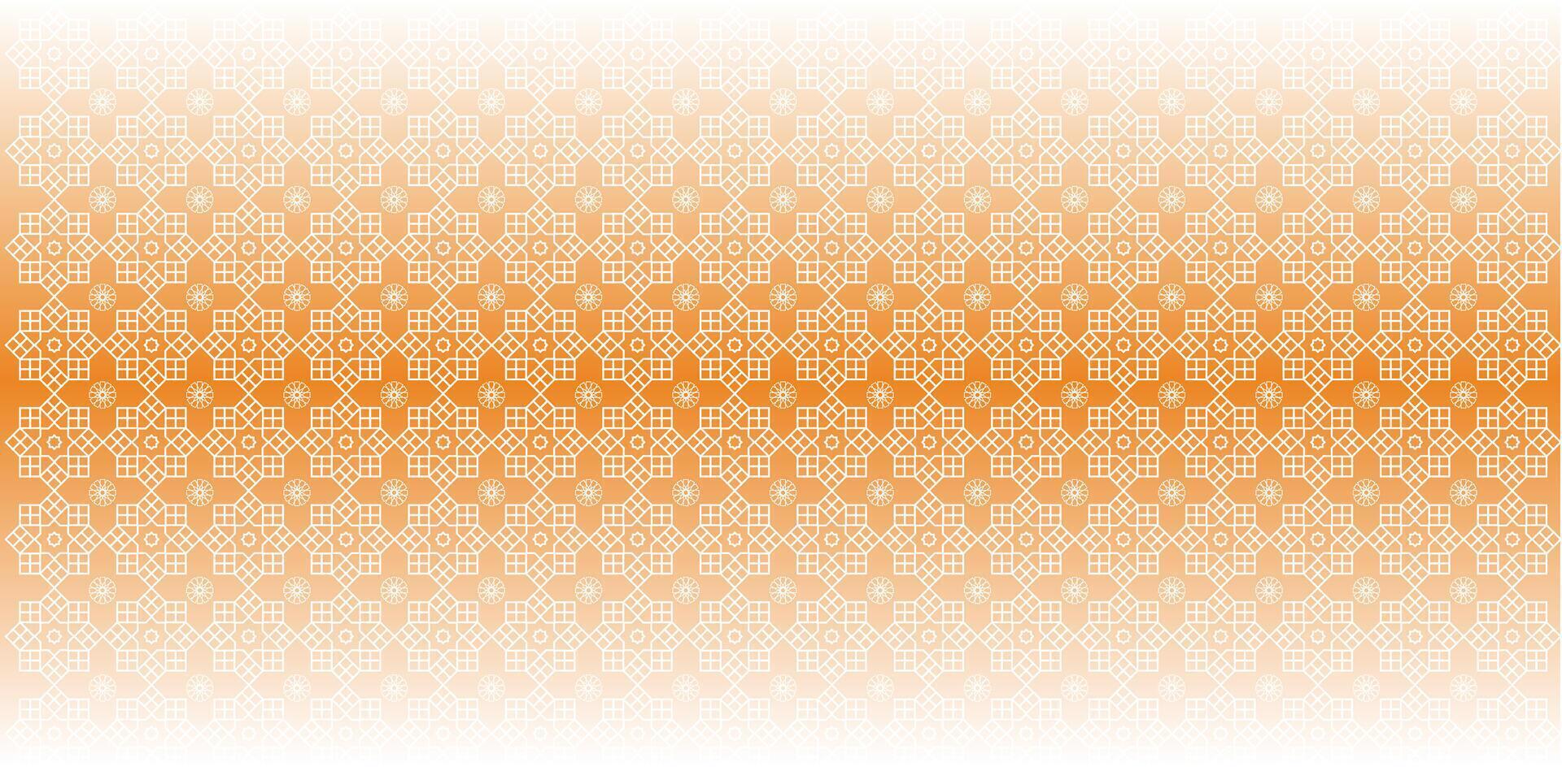 vector gradient orange sun and white colours background with a pattern of cube circles and cube stars arabic islamic ornament decor frame eid ramadan