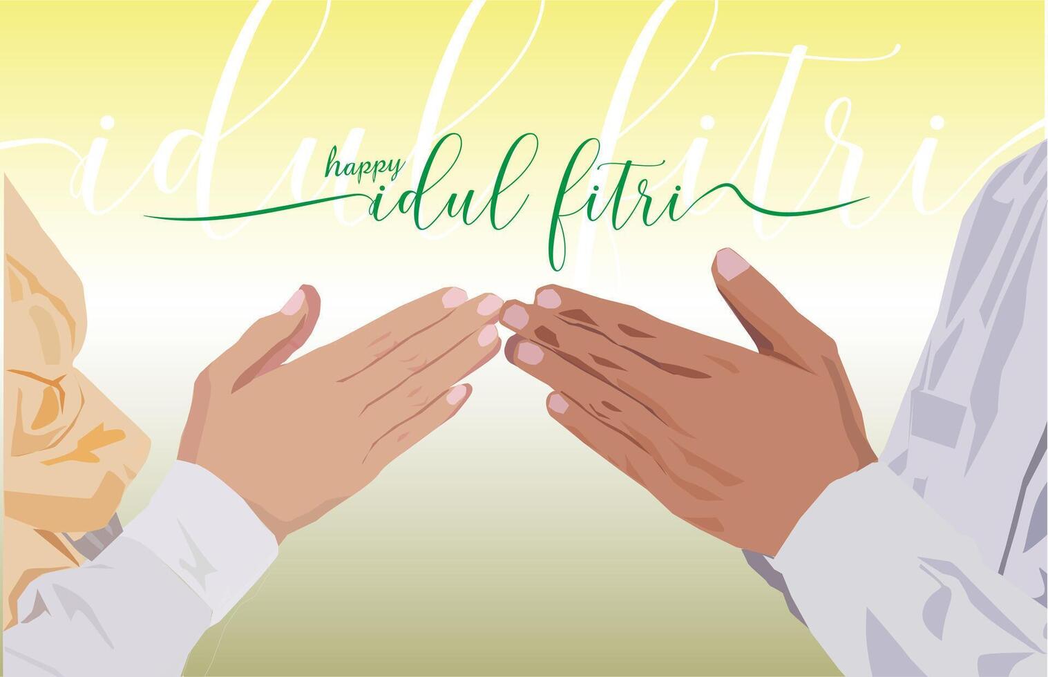 vector asian moslem couple shake hands forgive each other eid mubarak celebrate background happy idul fitri