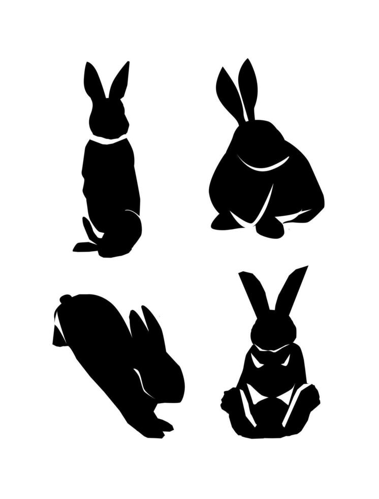 A set of silhouettes of rabbits are shown on a white background vector illustration hand drawn