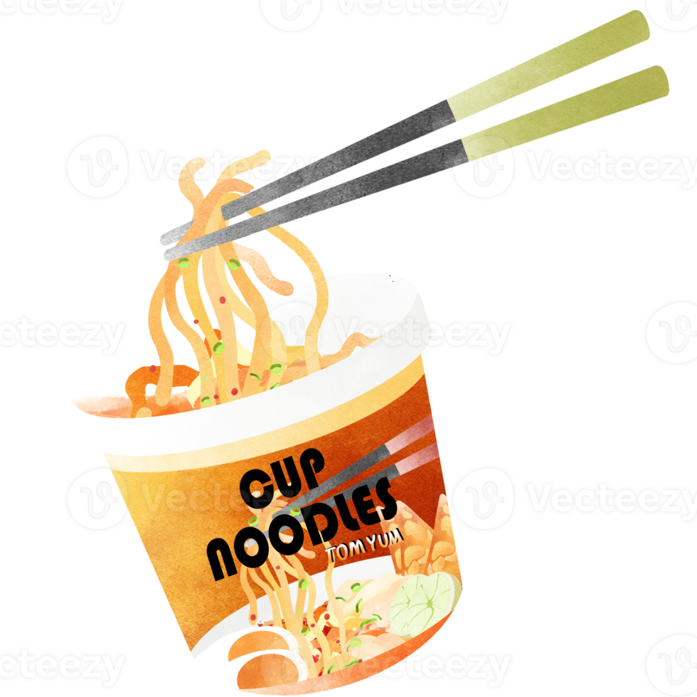 Tom Yum Cup Noodles, watercolor painting png