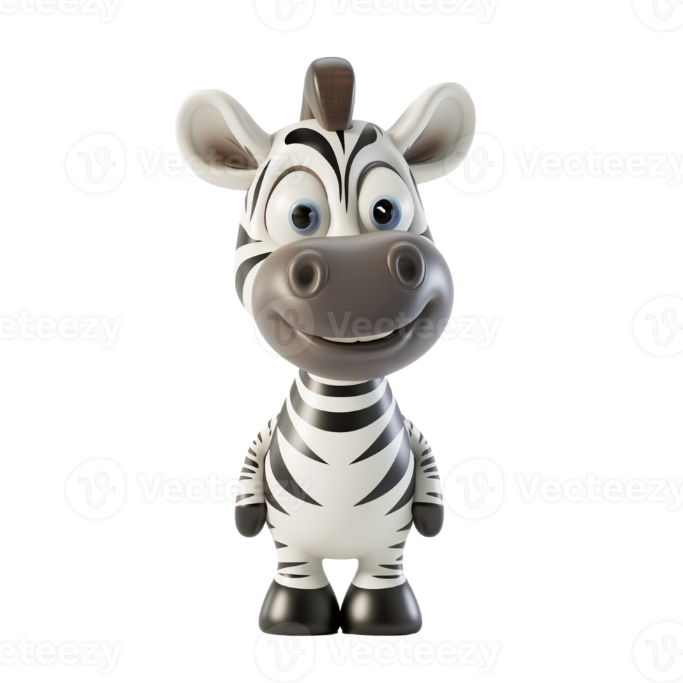 AI generated 3D cartoon zebra character with a friendly smile, isolated on a transparent background, perfect for kids educational content and creative design elements png