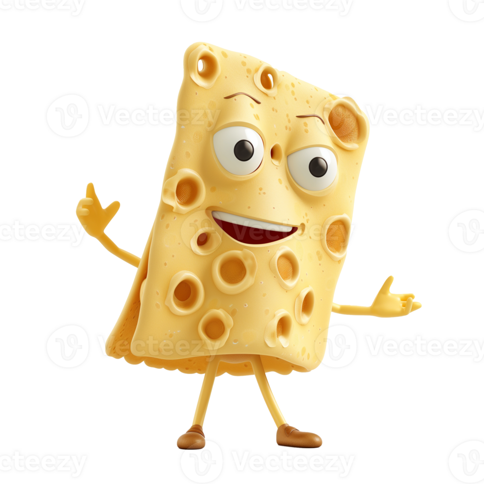AI generated Animated cheese character with a friendly smile, giving a thumbs up, isolated on a transparent background, ideal for food related advertising and humorous concepts png