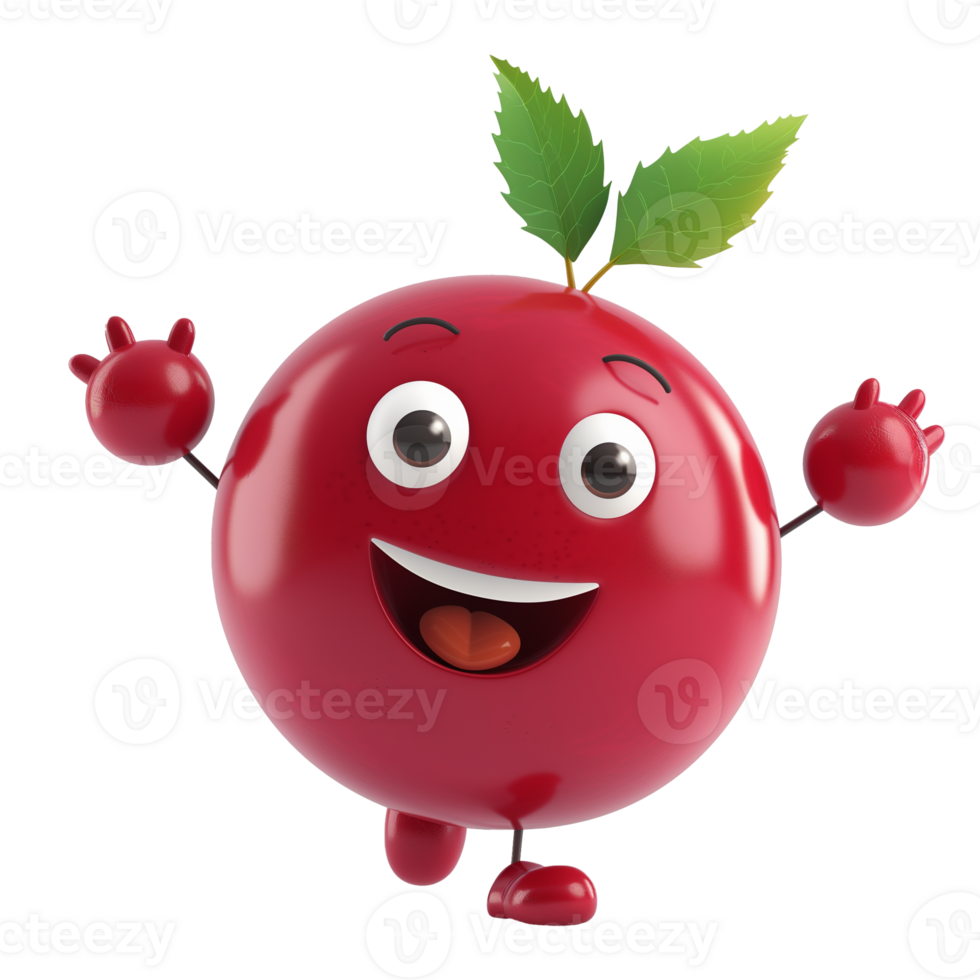 ai généré de bonne humeur Animé rouge Pomme personnage avec yeux et souriant affronter, isolé sur une transparent Contexte parfait pour éducatif contenu ou en bonne santé en mangeant promotion png