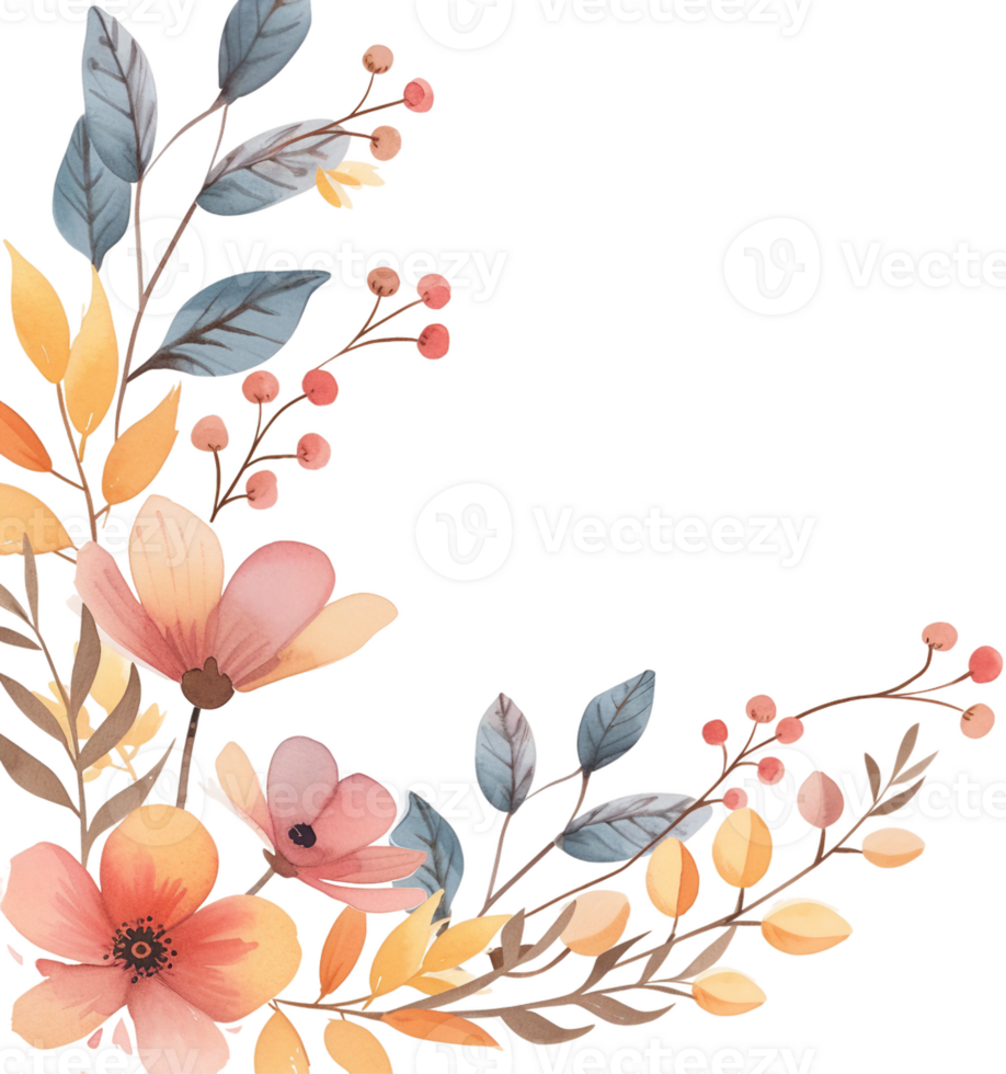 AI generated Warm Toned Flower Watercolor Border with Autumnal Vibes png