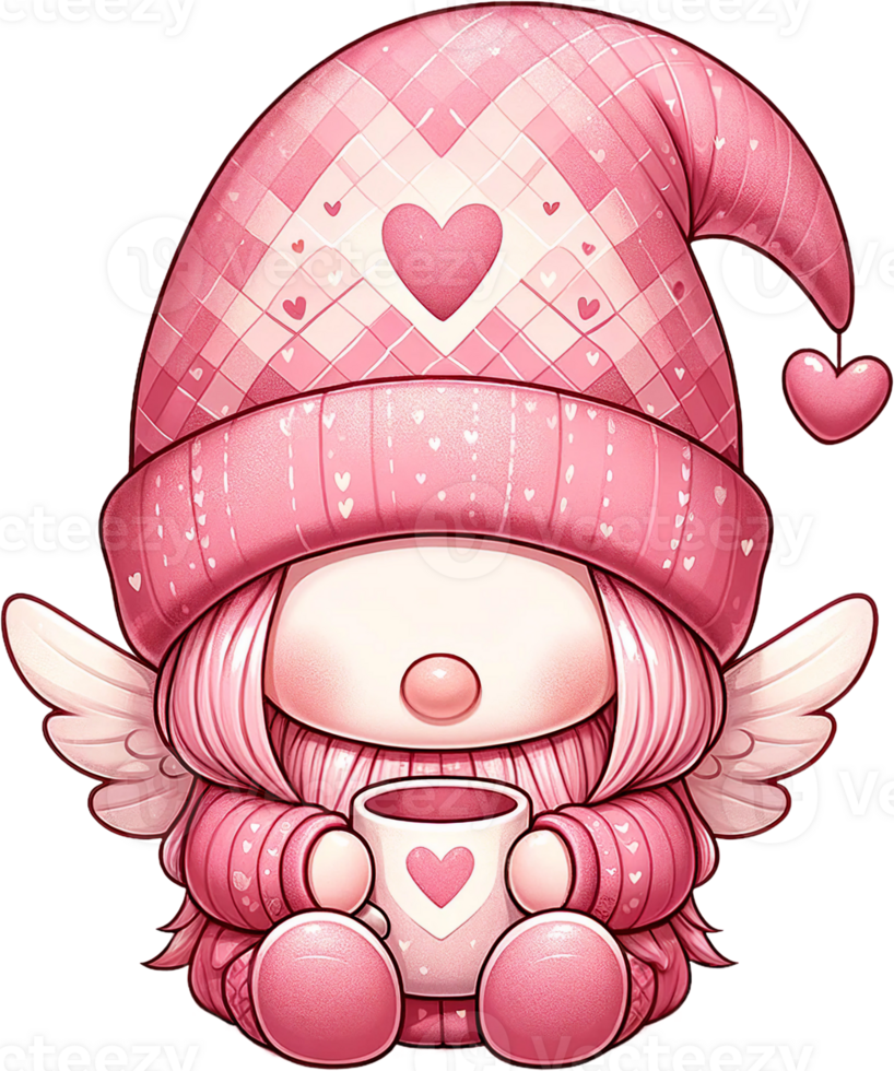 ai gegenereerd Cupido gnoom met roze hart hoed en engel Vleugels illustratie png