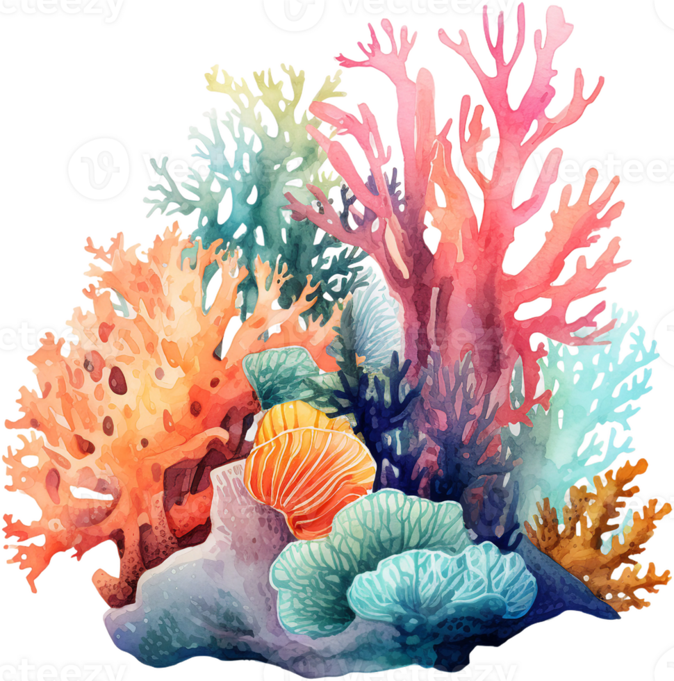 AI generated Artistic Watercolor Depiction of a Lively Coral Reef png