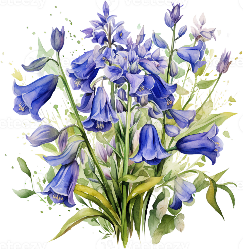 AI generated Classic Bluebell Blossoms in Full Bloom Watercolor Illustration png