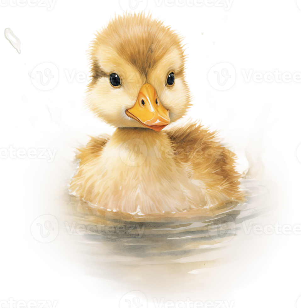 AI generated Serene Duckling on Water Reflective Watercolor Art png