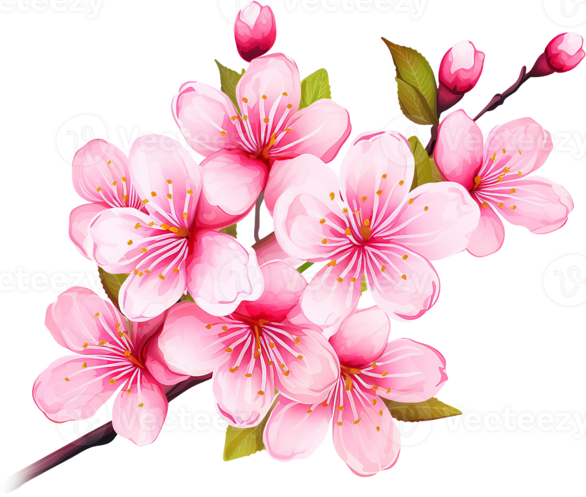 AI generated Close-up of Pink Cherry Blossom Branch in Full Bloom png