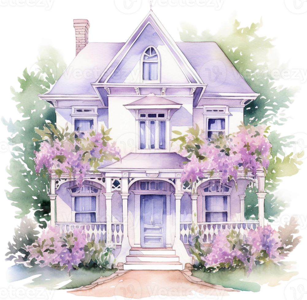 AI generated Enchanting Home with Lilac Blooms and Victorian Elegance png