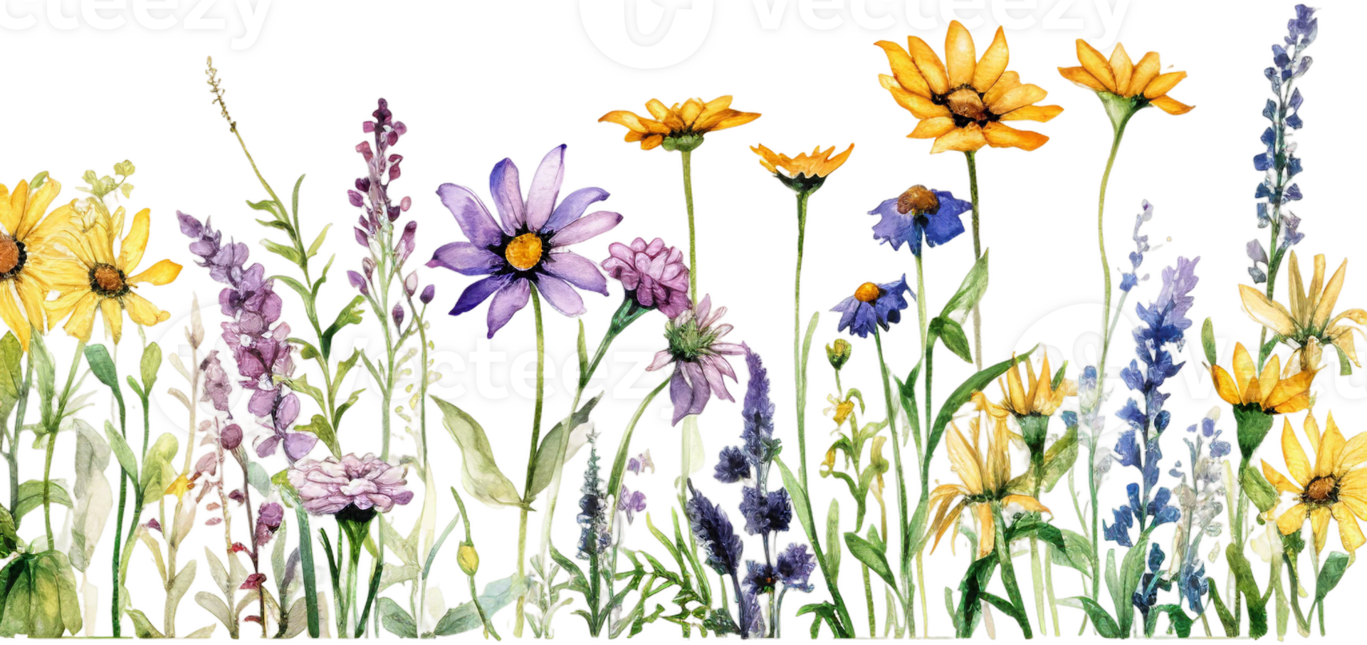 AI generated Spring Wildflower Panoramic Border in Full Bloom Watercolor png