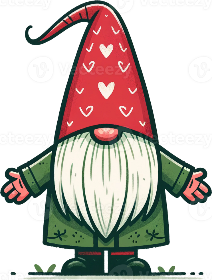 AI generated Green-Hatted Gnome with Long White Beard and Heart Tunic png