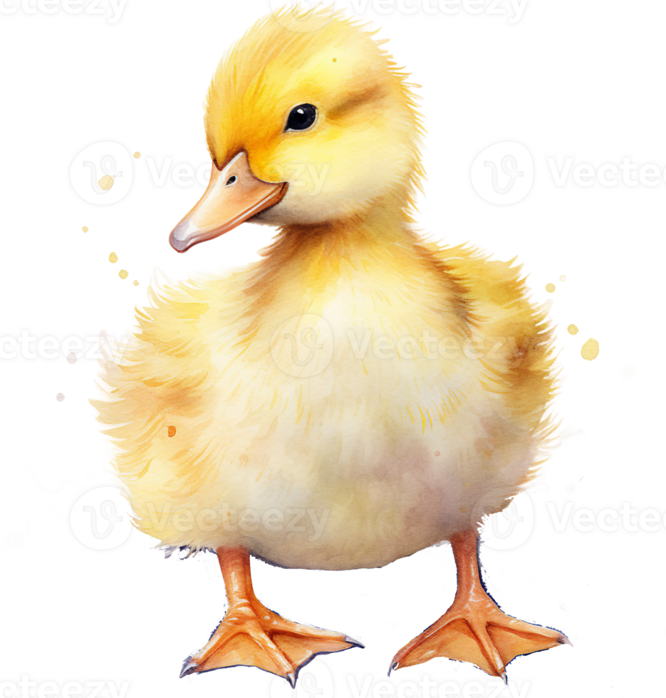 AI generated Fluffy Yellow Duckling Watercolor Portrait png