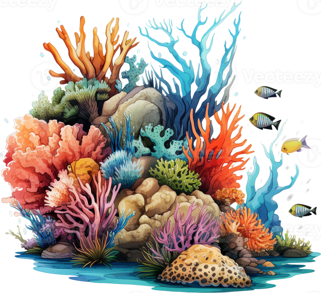 AI generated Diverse Coral Reef Landscape with Marine Flora and Fauna png