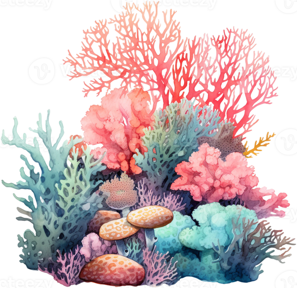 AI generated Delicate Watercolor Coral Reef with Subtle Hues and Textures png