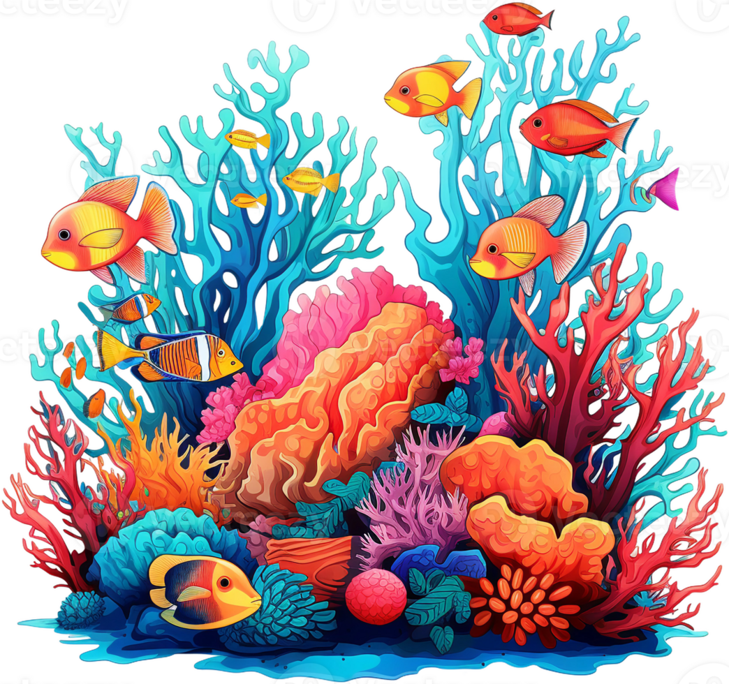 AI generated Underwater Coral Reef Ecosystem with Tropical Fish png