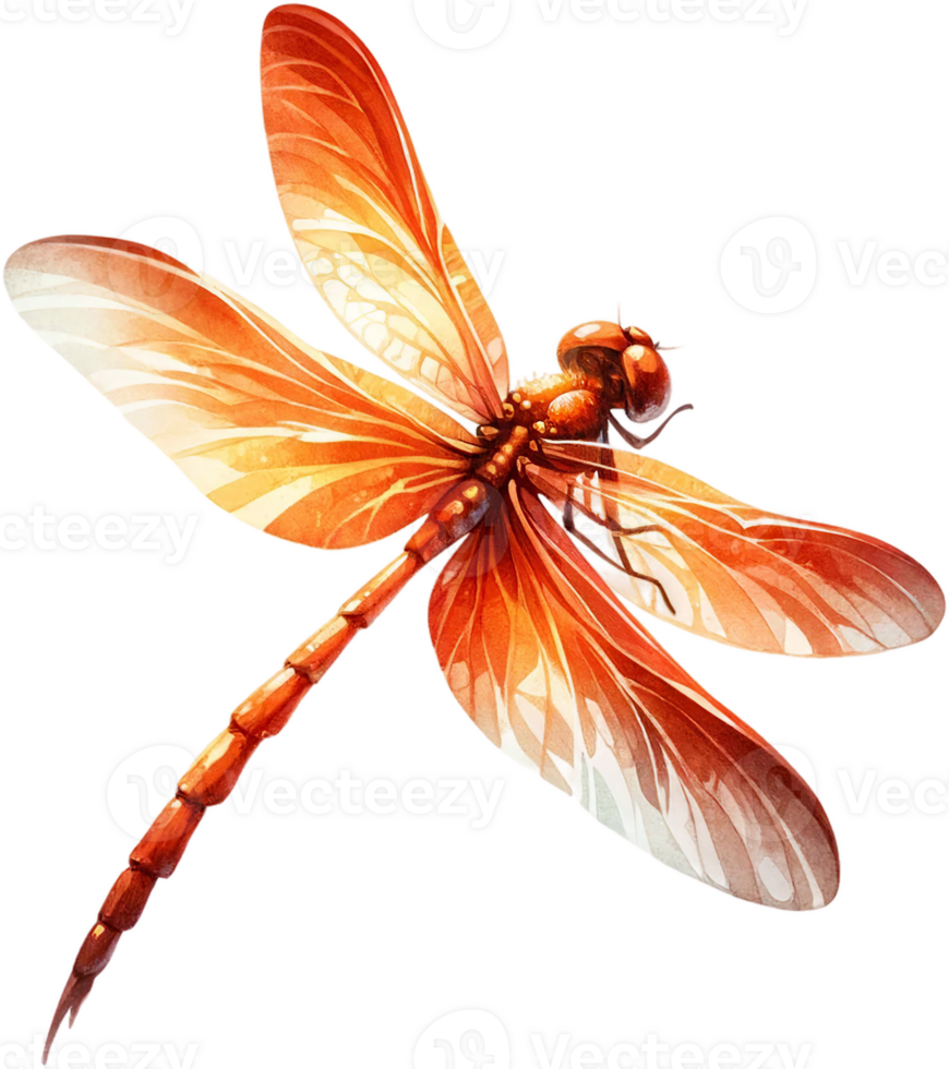 AI generated Orange-Tinted Dragonfly Illustration in Flight with Spread Wings png