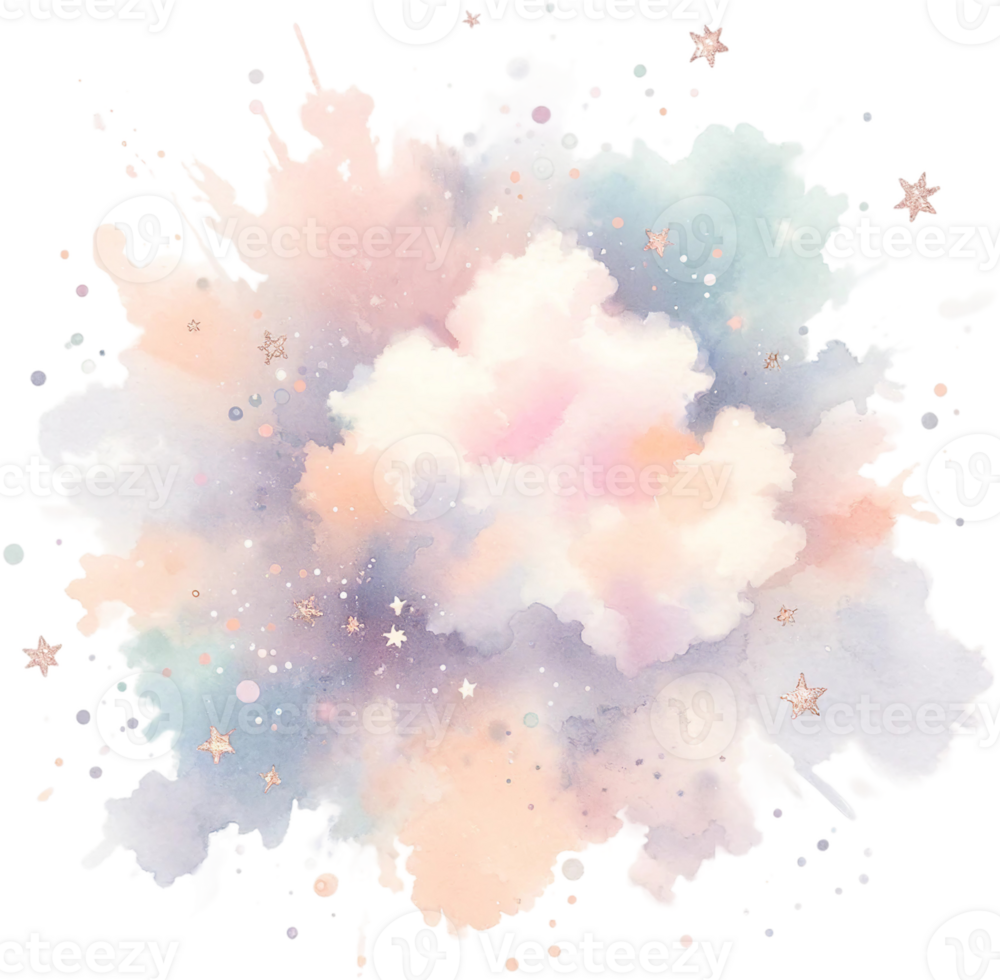 AI generated Pastel Watercolor Nebula Splash with Star Elements Watercolor Clipart Isolated png