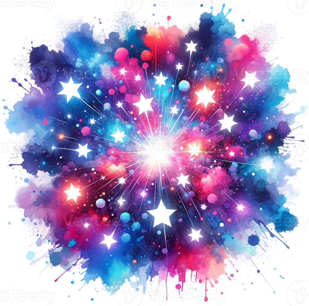 AI generated Vibrant Galaxy Splash with Stars Watercolor Clipart Isolated png