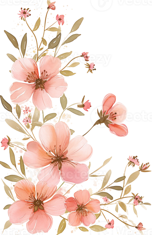 AI generated Delicate Watercolor Corner with Peach Flowers and Greenery png