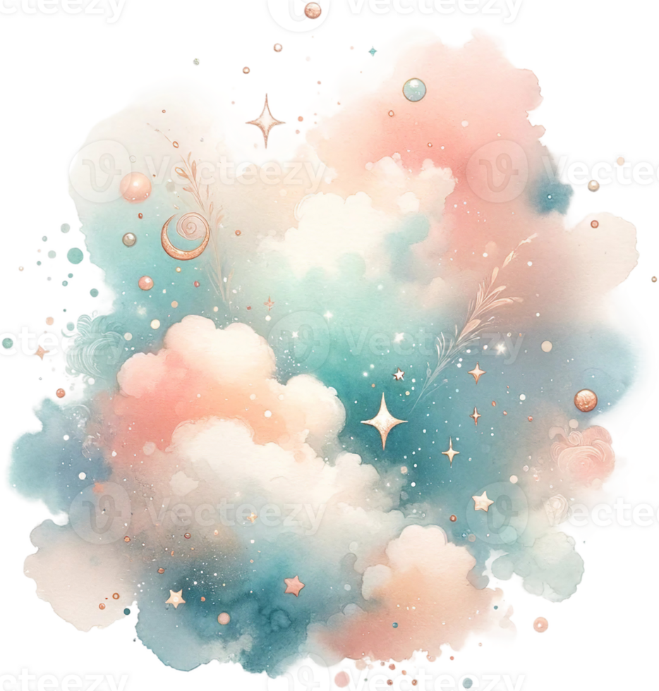 AI generated Turquoise and Peach Watercolor Splash Watercolor Clipart Isolated png