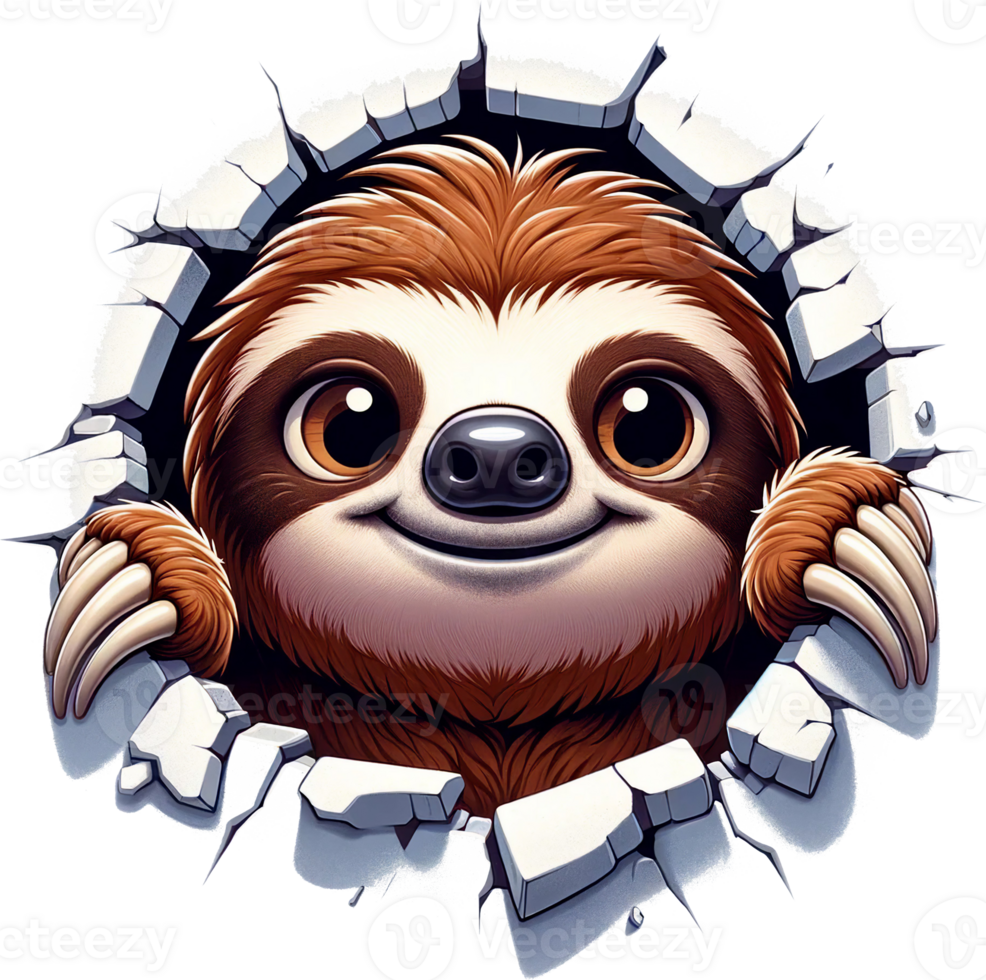 AI generated Smiling Sloth Peeking Through Wall Watercolor Clipart Isolated png
