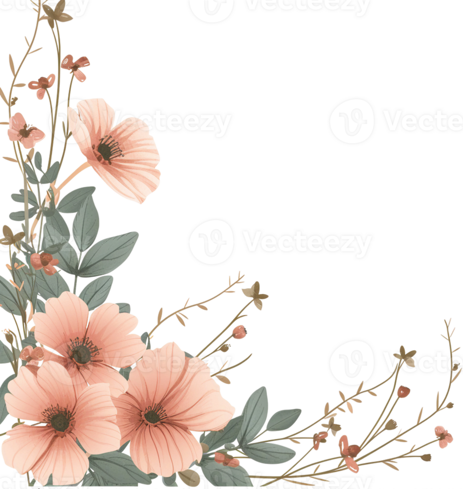 AI generated Soft Peach Floral Watercolor Corner Embellishment png