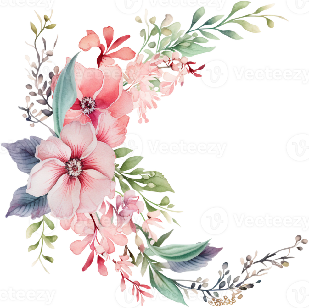 AI generated Watercolor Floral Corner with Blush Roses and Foliage png