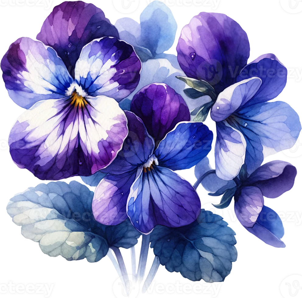 AI generated February Birth Month Flower Violet Watercolor Clipart Isolated png