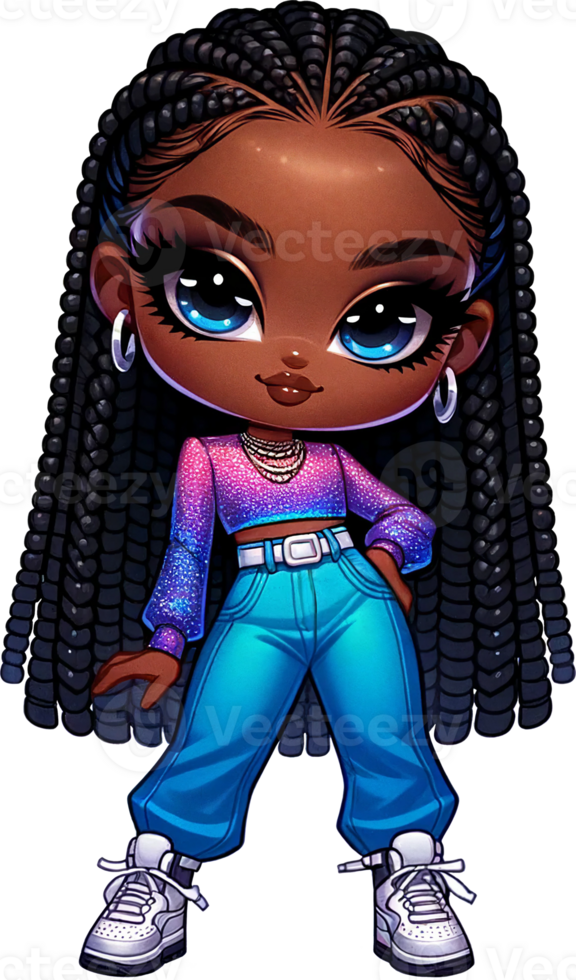 AI generated Chibi Girl in Trendy Denim and Jacket Watercolor Clipart Isolated png