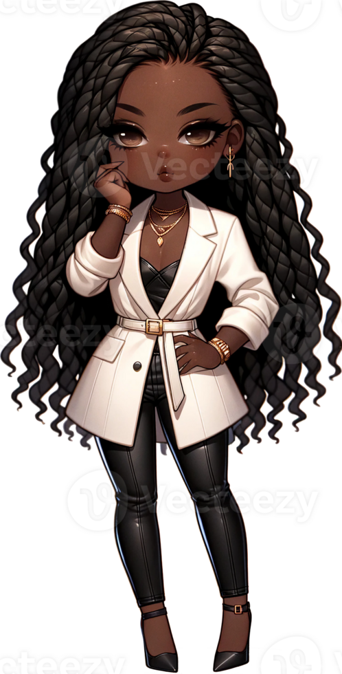 AI generated Chibi Professional in Chic White Blazer and Black Pants Watercolor Clipart Isolated png