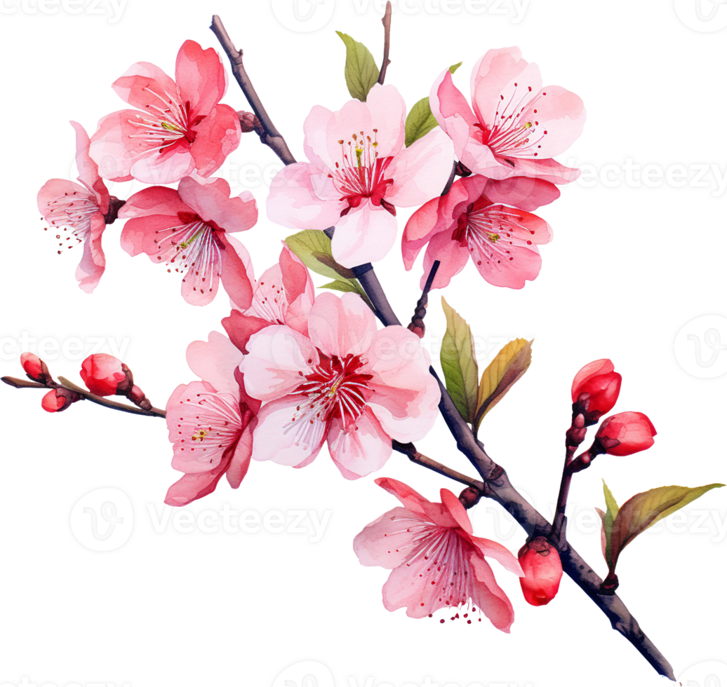 AI generated Bloom-Adorned Cherry Blossom Branch Watercolor Painting png