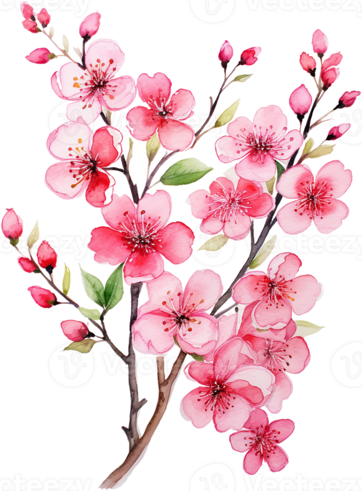 AI generated Vibrant Cherry Blossom Branch with Blossoms and Buds png