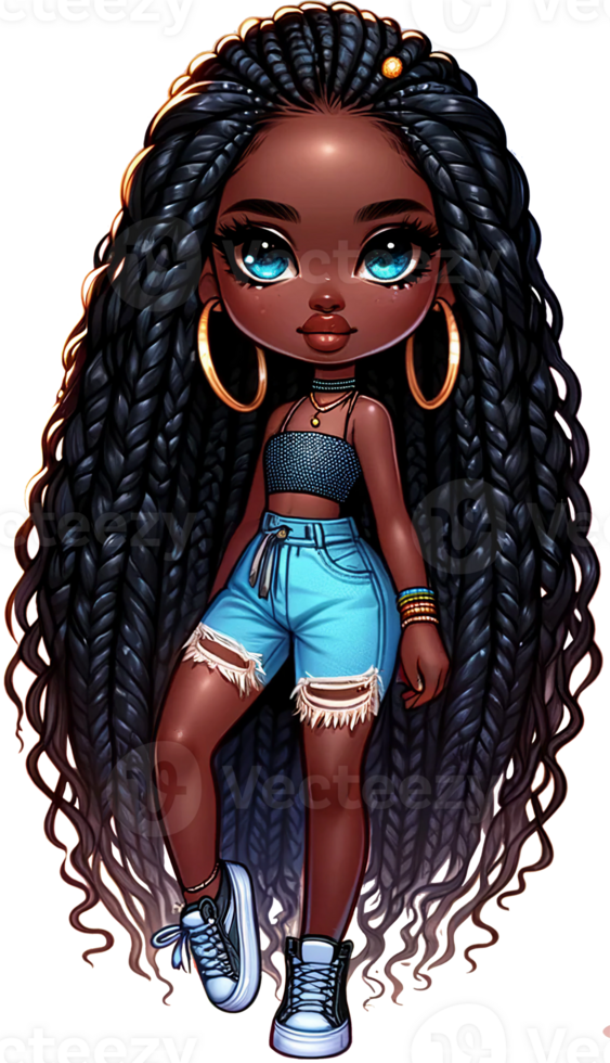 ai generiert Chibi Charakter mit afro Frisur im beiläufig Outfit png