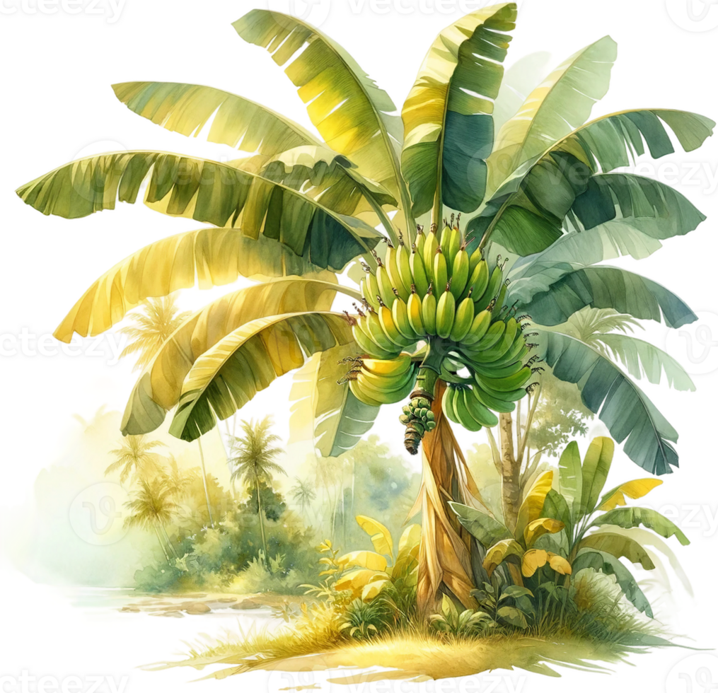 ai generiert Reifung Bananen auf Baum Illustration png